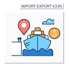 Cost and freight color icon.Shipping contract. Goods cost and freight, but not insurance. Delivery to destination.Import and export concept. Isolated vector illustration
