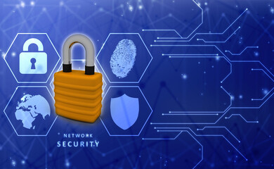 3d illustration Safety concept: Closed Padlock on digital background
