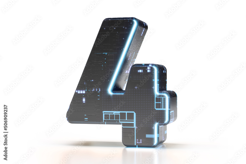 Poster gaming numbering digit number 4. suitable for technology, electronics, engineering, digital, gaming,