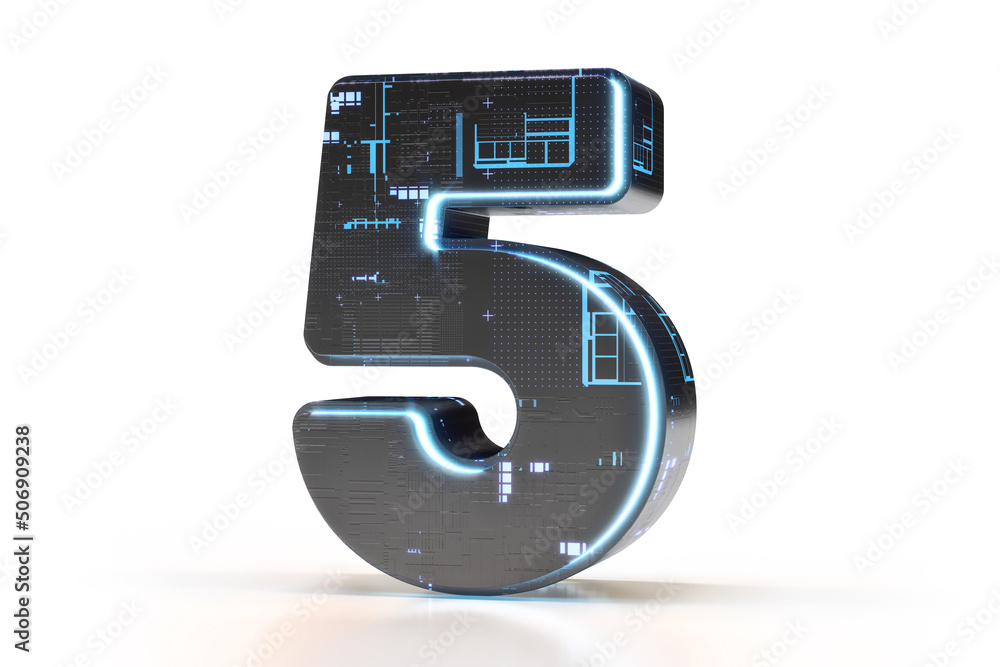 Poster electronic font design digit number 5. suitable for technology, electronics, engineering, digital, g