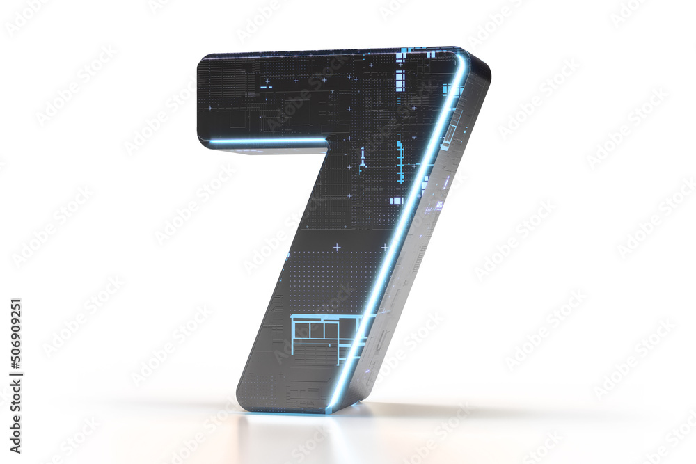 Poster futuristic 3d font typography creative design digit number 7. suitable for technology, electronics, 