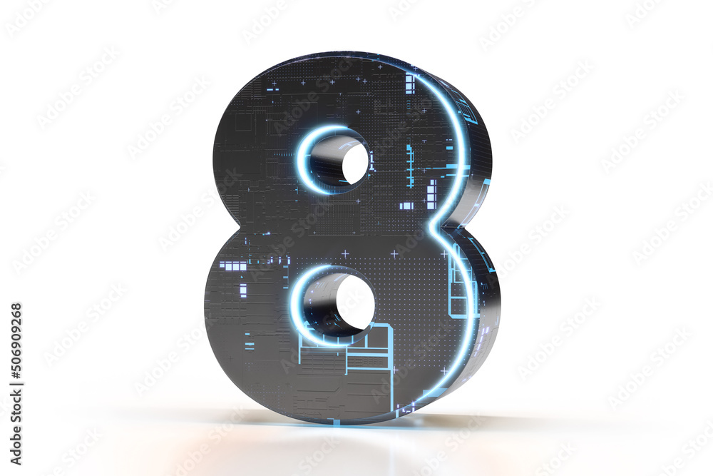 Poster gaming 3d font typeset graphic resource digit number 8. suitable for technology, electronics, engine