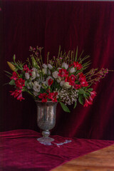 Red and White Bouquet Old Painting