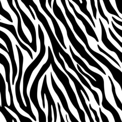 Naklejka na ściany i meble Vector zebra print seamless black and white background, trendy texture for printing clothes, paper, fabric. Animal skin