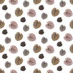 Monstera Deliciosa Leaf Seamless Pattern. Perfect for Textile, Fabric, Background, Print. Vector illustration