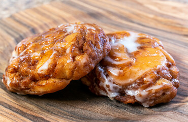 Hot apple fritters up close