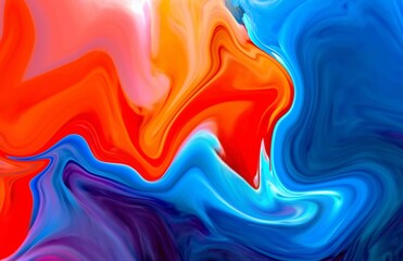Red and blue fluid wave. Duotone geometric compositions with gradient 3d flow shape. Innovation modern background.  Abstract Fluid Acrylic Painting. Liquid background.