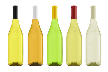 Set of wine bottles isolated on white background