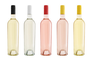 Set of wine bottles isolated on white background