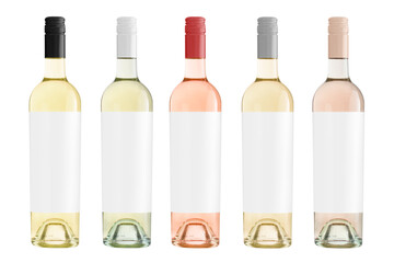 Set of wine bottles isolated on white background