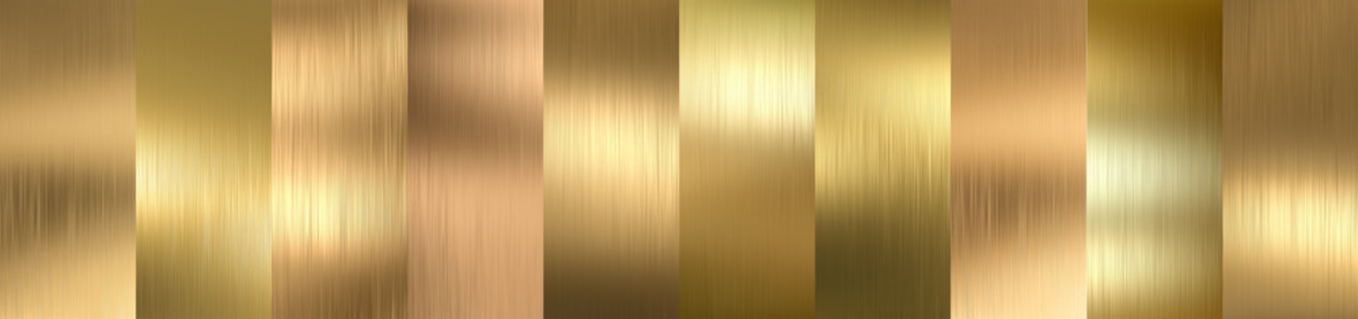 different samples gold metal brusged texture.