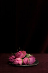 Pink Dried Rose Buds in A Pewter Tankard