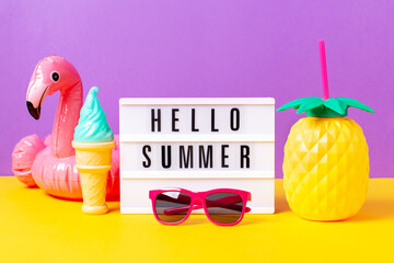 Retro vibe or 80s, nostalgic style still life with colorful summer accessories © Maria Shchipakina