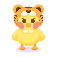 Isolated chick cartoon character with a tiger costume Vector illustration