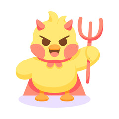 Isolated happy chick cartoon character with a devil costume Vector illustration