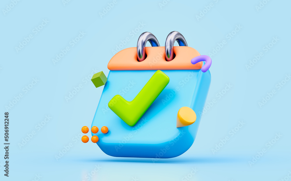 Aufkleber check mark with notepad 3d illustration confirm paper work approve agreement document selected