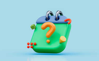 question mark with notepad 3d illustration examination paper confusion document asking schedule