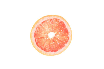 Summer coral grapefruit slice. Isolated white background. Citrus food diet. Fruit round juicy...