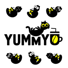 Funny cats, cats with cup of coffe used for logo