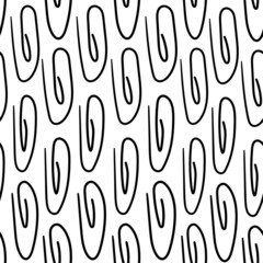 Endless pattern of doodle black paper clips, hand drawn on a white square background