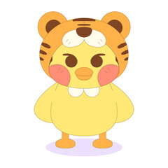 Isolated chick cartoon character with a tiger costume Vector illustration