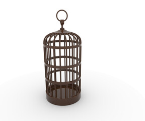 cage, birdcage, bird, isolated, white, gold, empty, metal, prison, freedom, vintage, bird cage, 3d, jail, open, antique