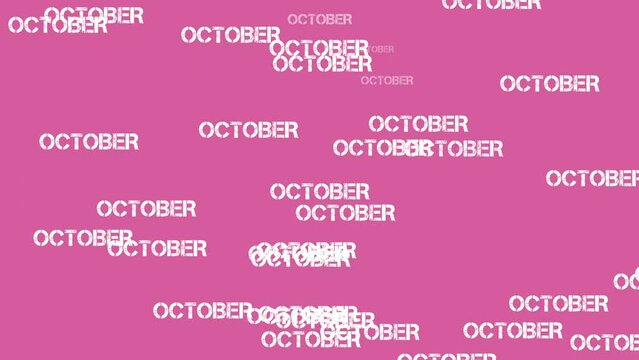 October Text Animation Falling on pink background.Rain of text cartoon animation