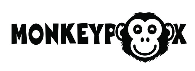 Monkeypox or monkey pox viral disease pictogram or logo. Virus outbreak pandemic. Disease spread, symptoms or precautions icon. Monky or ape head or face logo. Cartoon happy monkys icon or pictogram