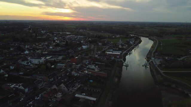 Uitbergen City in Wichelen, End of the Day, Sunset in Drone View