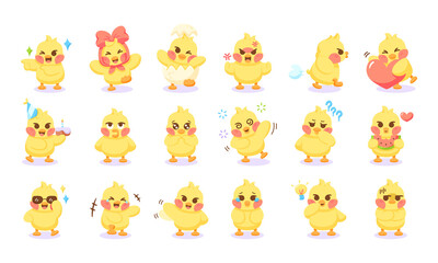 Set of different chick cartoon characters Vector illustration