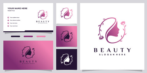 Fototapeta na wymiar Beauty logo design icon for beauty salon with business card template Premium Vector