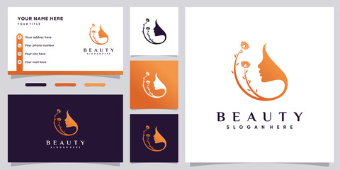 Fototapeta na wymiar Beauty logo design icon for beauty salon with business card template Premium Vector