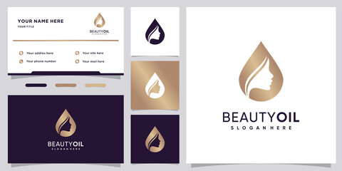 Beauty oil logo design for beauty women with business card template Premium Vector