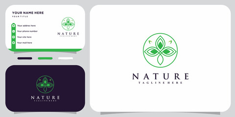 Fototapeta na wymiar Creative nature icon logo with leaf element and business card design Premium Vector