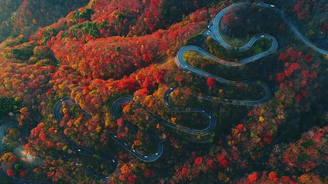 Curvy serpentine road on japanese mountains