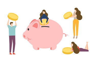 Flat design of people save money vector, businessman are saving salary vector, flat design of saving money concept vector, financial management on white background.