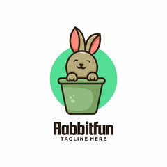 Vector Logo Illustration Rabbit Fun Mascot Cartoon Style.