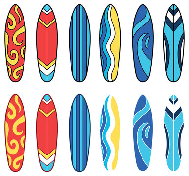 Surfboard with Design Patterns Clipart Set - Color