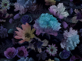 Luxurious baroque garden flowers. Floral summer seamless pattern. - 506917403