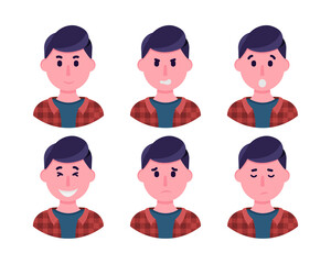 6 different guy emotions. Boy. Emotions. Set of emotions. Human.