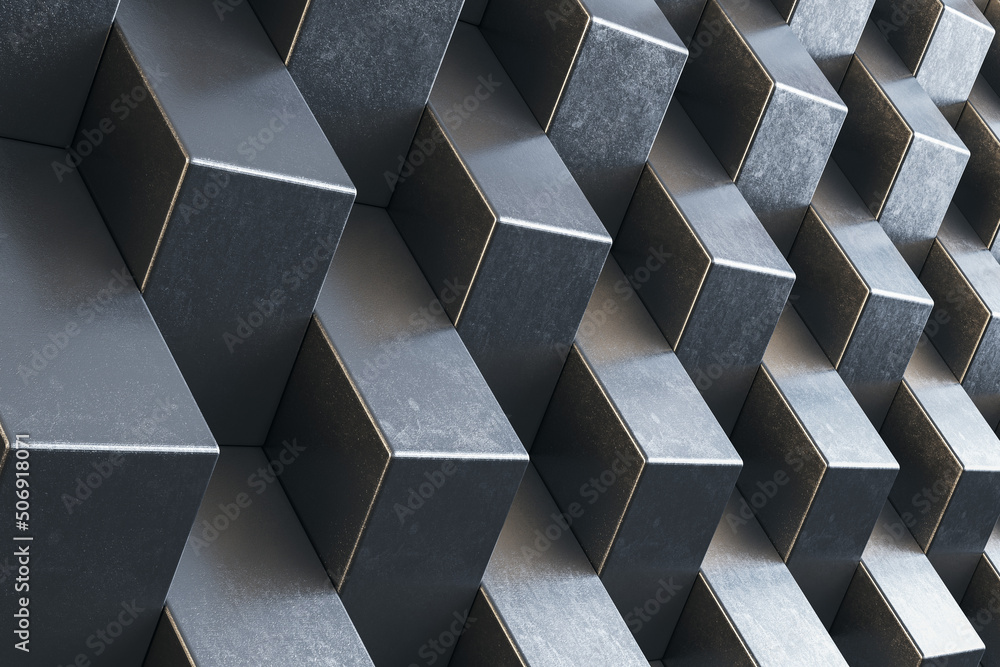 Aufkleber Abstract dark modern architecture background with metallic bulky figures and backlit. 3D rendering