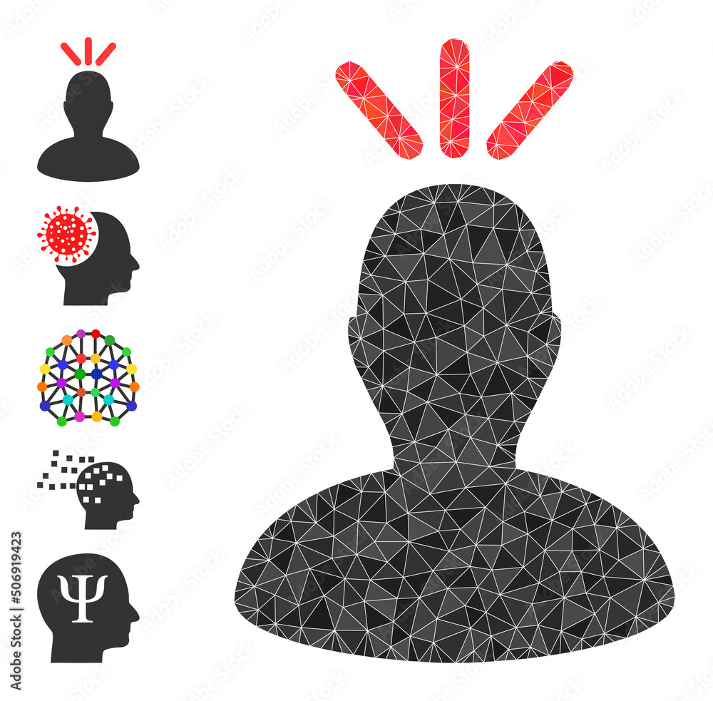 Poster vector low-poly headache icon illustration is designed with randomized filled triangle parts. triang