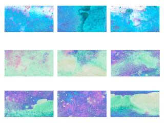 Textured watercolor swatches. Set of backgrounds for invitation, greeting card, wedding, design element. Ocean green, cyan and cosmic violet shades.