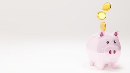 Sparschwein mit Münzen auf weissem Hintergrund