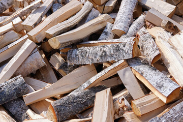 Chopped chocks on logs, close-up