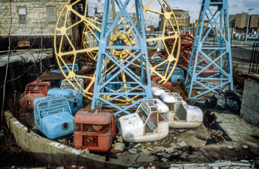 Abandoned fair atractions at Coney Island New York 1980 USA
