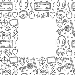 seamless pattern with gaming icons and place for text. gaming vector icons