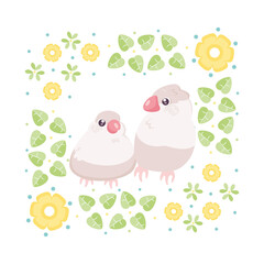 Isolated cute bird in a floral frame Vector illustration