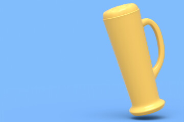 Frosty glass of fresh draft beer isolated on a blue monochrome background.