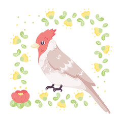 Isolated cute bird in a floral frame Vector illustration